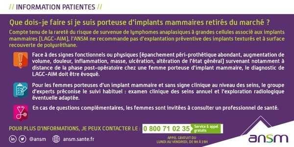 Conduites à tenir de la part des patientes porteuses d'implants mammaires macrotexturés et en polyuréthane