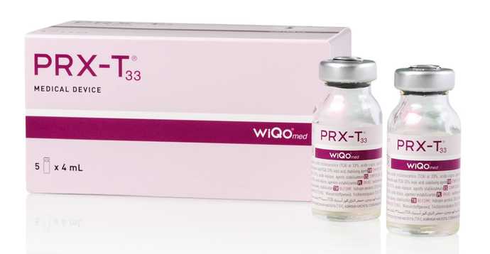 Bottle of the PRV-T33 biorevitalization peel from the WIQMed laboratory