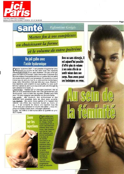 Article du magazine Ici Paris sur l'augmentation mammaire et la chirurgie des seins